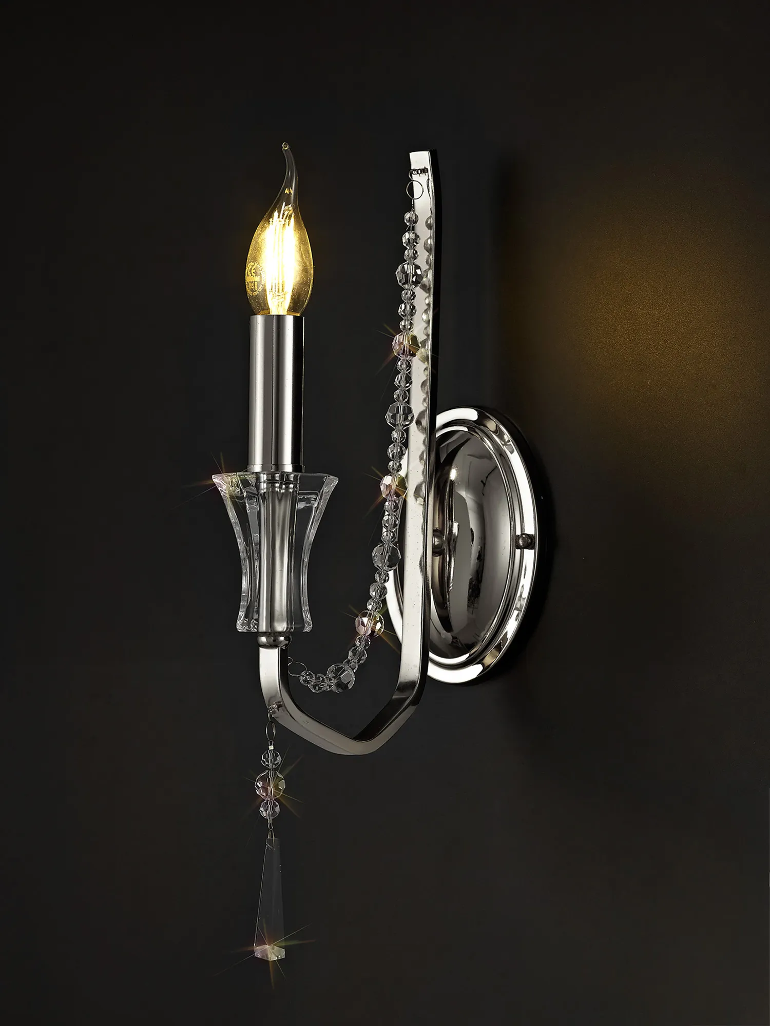 Armand Polished Chrome Crystal Wall Lights Diyas Armed Wall Lights